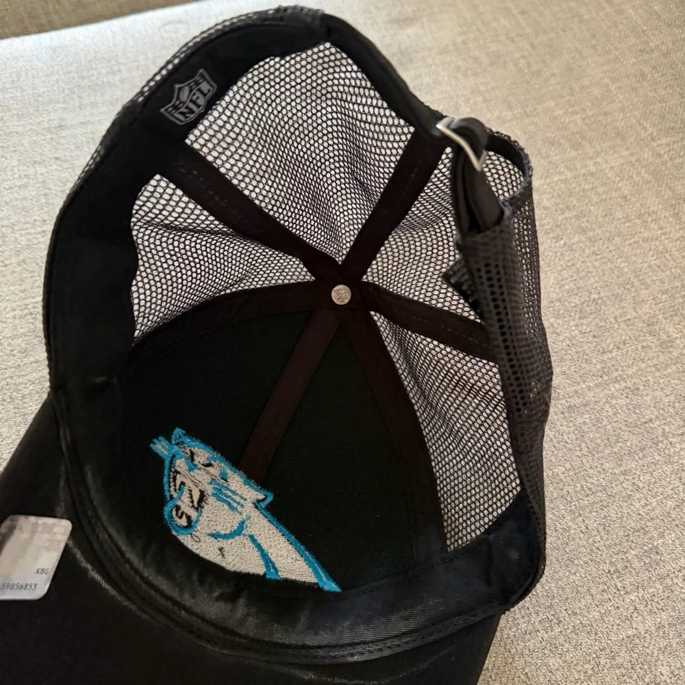North Carolina NC Panthers Black Trucker Hat with Teal Logo 47 signed autograph